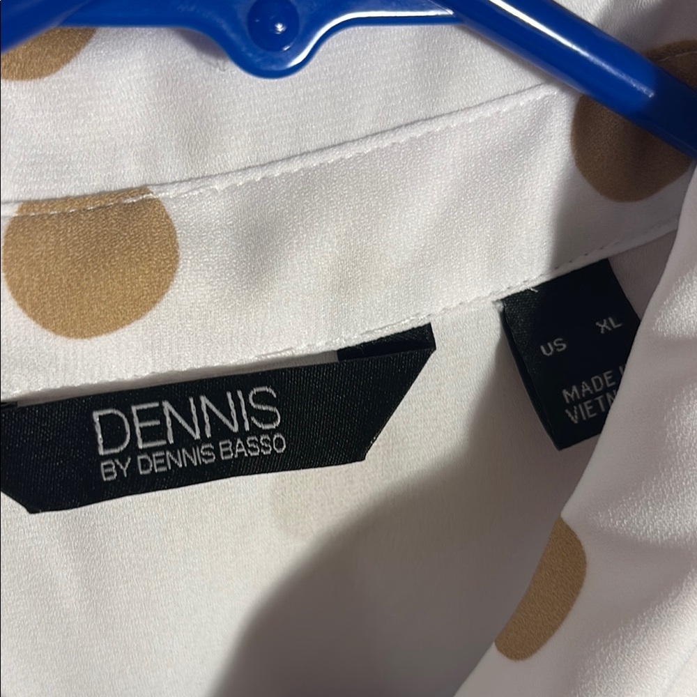 Dennis Basso White and Gold Blouse with Polka Dots